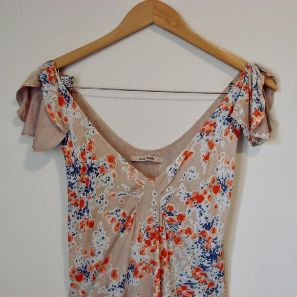 Free People Floral Midi Dress Flutter Ruffle Sleeve Fairy Cream Beige Medium - Picture 2 of 16